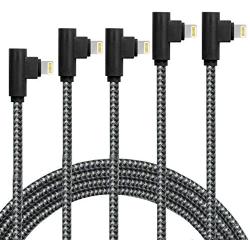 MFI Certified 5Pack iPhone Cable Right Angle iPhone Made for Lightning Cable for Apple 90 Degree USB Fast Charging Compatible 12 11 Pro Max XR XS Max X 10 8 7 6s 6 Plus 5 5s SE 2020, iPad Pro