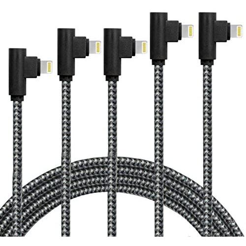 MFI Certified 5Pack iPhone Cable Right Angle iPhone Made for Lightning Cable for Apple 90 Degree USB Fast Charging Compatible 12 11 Pro Max XR XS Max X 10 8 7 6s 6 Plus 5 5s SE 2020, iPad Pro