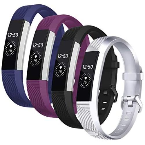Welltin Bands Compatible with Fitbit Alta/Alta HR for Women and Men(4 Pack), Classic Soft Silicone Sport Strap Replacement Wristband for Fitbit Alta/Alta HR/Fitbit,Small Large