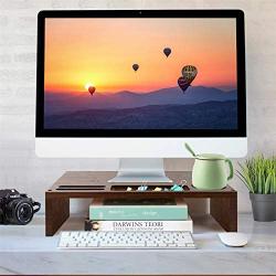 16 inch Computer Monitor Riser Stand - Desk Storage Organizer for Home and Office Computer Desk Laptop Cellphone Printer Stand Desktop Container (Brown)
