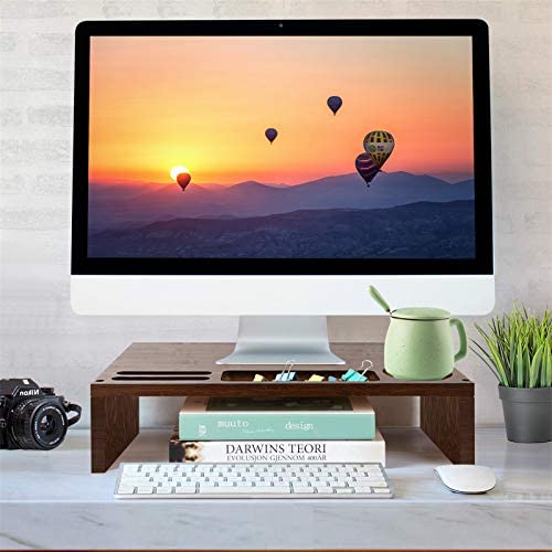 16 inch Computer Monitor Riser Stand - Desk Storage Organizer for Home and Office Computer Desk Laptop Cellphone Printer Stand Desktop Container (Brown)