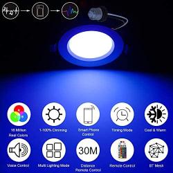 Smart Led Downlight Kit, FVTLED 6pcs WiFi Wireless Bluetooth 5W Dimmable Recessed Spot RGBWC Multicolor Color 5 in 1 Ceiling Spotlight with Remote Control & BT Mesh Smart Bridge