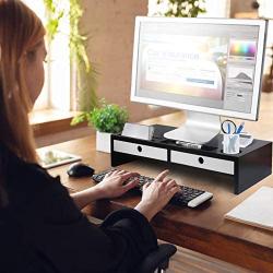 Monitor Stand Riser with Drawers,Desk Organizer with Keyboard Storage,Computer Accessories Sturdy Laptop Cellphone TV Printer Stand for Home & Office Use,22” Lx 10.6”W x 4.8”H,Black