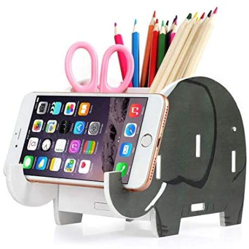 COOLBROS Elephant Pencil Holder With Phone Holder Desk Organizer Desktop Pen Pencil Mobile Phone Bracket Stand Storage Pot Holder Container Stationery Box Organizer (African elephant)