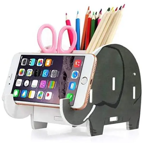 COOLBROS Elephant Pencil Holder With Phone Holder Desk Organizer Desktop Pen Pencil Mobile Phone Bracket Stand Storage Pot Holder Container Stationery Box Organizer (African elephant)