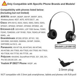 Oppetec Two Ear 2.5mm Telephone Headset for Panasonic Cisco SPA Series Gigaset Avaya Polycom Grandstream, Corded Noise Cancelling Headset for Cordless Phones Wireless Handset DECT Phones