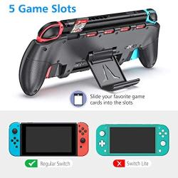 Switch Grip with Upgraded Adjustable Stand Compatible with Nintendo Switch, OIVO Asymmetrical Grip with Upgraded Adjustable Stand/Cartridge Holders and 5 Game Slots- 4 Thump Caps Included