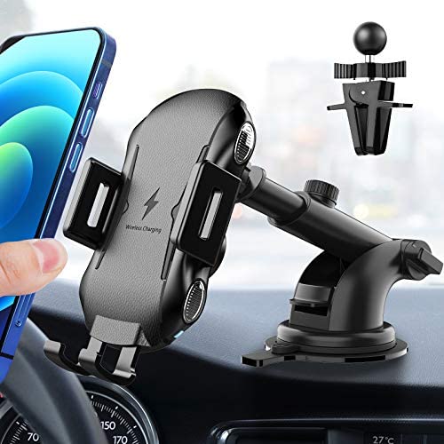 Wireless Car Charger Mount Auto Clamping, VIOY 10W 7.5W Qi Fast Charging with Suction Cup, Windshield Dashboard Air Vent Car Wireless Phone Charger Compatible with Smartphones (4-6'')