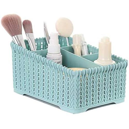 Makeup Organizer, Cosmetic Storage Box Holder for Bathroom Vanity, Cabinet, Counters,Kitchen Utensils, Jewelries and Gad,Office Supplies,Versatile Sorting Box with 4 Compartments Blue