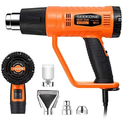 SEEKONE Heat Gun 1800W Heavy Duty Hot Air Gun Kit with 752℉&1112℉ Dual-Temperature Settings and 4 Nozzles for Crafts, Shrinking PVC, Stripping Paint
