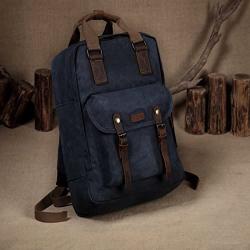 Canvas Laptop Backpack,VASCHY Vintage Waxed Canvas Anti-theft Backpack for Men Fits 15.6inch Laptop Navy