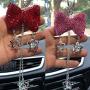 Car Mirror Pendant Charm Car Rear View Mirror Ornament with Tassel Bling Car Accessories Crystal Rhinestone Cute Car Decor Lucky Hanging Car Interior Decaration (White Bow)
