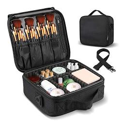 LOMEZI Travel Makeup Train Case Makeup Bag Cosmetic Bag Organizer for Women Organizer Portable Storage Bag with Shoulder Strap Adjustable Dividers for Makeup Brushes Toiletry Travel Accessories