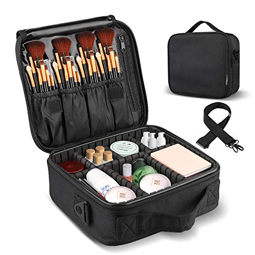 LOMEZI Travel Makeup Train Case Makeup Bag Cosmetic Bag Organizer for Women Organizer Portable Storage Bag with Shoulder Strap Adjustable Dividers for Makeup Brushes Toiletry Travel Accessories