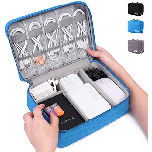 Emoly Electronic Organizer Travel, Universal Waterproof Carrying Case Cable Organizer Electronics Accessories Cases for USB Cables, Charger, Power Bank, Phone, E-Book Kindle, iPad or Tablet (Blue)