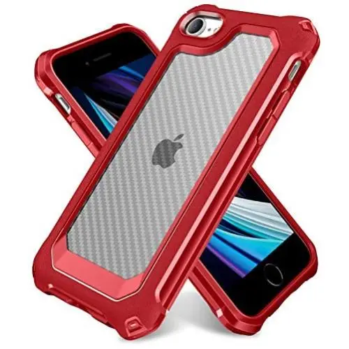 iPhone 6S Case, iPhone 6 Case with [ Screen Protector Tempered Glass x2Pack] SUPBEC Protective Phone Cover with Silicone PC+TPU Shockproof Rubber Heavy Duty Case for iPhone6 / iPhone6S-Clear Red