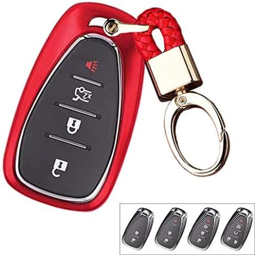 ROYALFOX(TM TPU Smart Remote Key 2 3 4 5 6 Buttons Case Cover Fob for 2016 2017 2018 2019 2020 Chevrolet Malibu Camaro Cruze Traverse Spark Sonic Volt Bolt (red)