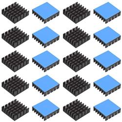 20pcs Aluminum Heatsink 20x20x6mm / 0.79x0.79x0.24 inches with Thermal Conductive Adhesive Tape for Electronic Chip MOS IC Diode Triode Cooling Heat Dissipation