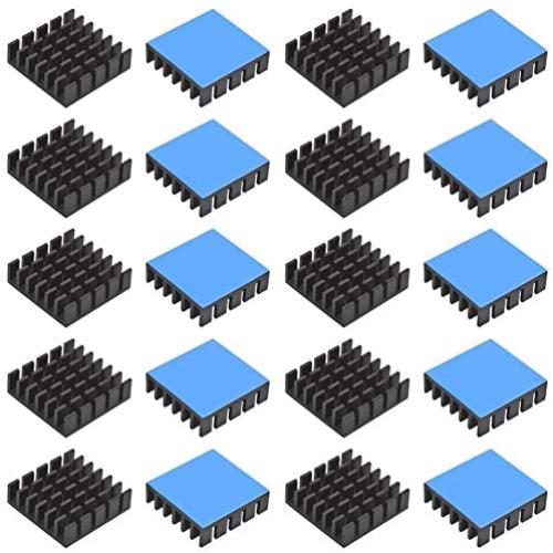 20pcs Aluminum Heatsink 20x20x6mm / 0.79x0.79x0.24 inches with Thermal Conductive Adhesive Tape for Electronic Chip MOS IC Diode Triode Cooling Heat Dissipation