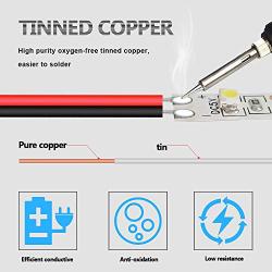LEADTOPS 100FT Extension Cable Wire Cord 30.5M 20AWG 2 Conductors Electric Red&Black Wire Stranded Tinned Copper for 12V DC 3528 5050 2835 Single Color LED Strip/Bulbs/Lamps