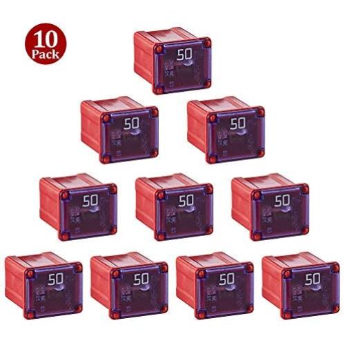 10 Pack FMX-50LP 50 Amp Low Profile Female Maxi Fuse, 32Vdc Fit for Ford Chevy/GM Nissan and Toyota Pickup Trucks Cars and SUVs