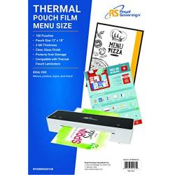 Royal Sovereign 3 Mil Thermal Laminating Pouches, 100 Pack, Menu Size, 18'' x 12'' x 0.6'' Inches, Clear Gloss (RF03MENU0100)