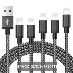 CredDeal MFi Certified iPhone Charger, Lightning Cable Pack of 5- [3/3/6/6/10FT] Nylon Braided Fast Charging Data Sync USB Cord Wire Compatible iPhone 12/11/Pro/Xs Max/X/8/7/Plus/6S/6/SE/5S