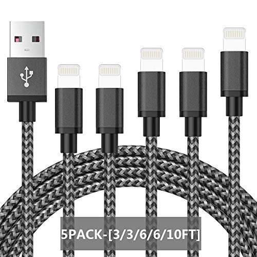 CredDeal MFi Certified iPhone Charger, Lightning Cable Pack of 5- [3/3/6/6/10FT] Nylon Braided Fast Charging Data Sync USB Cord Wire Compatible iPhone 12/11/Pro/Xs Max/X/8/7/Plus/6S/6/SE/5S