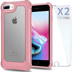 iPhone 8 Plus / 7 Plus Case with [ Screen Protector Tempered Glass x2Pack] SUPBEC Protective Phone Cover with Silicone PC+TPU Shockproof Rubber Heavy Duty Case for iPhone 8Plus / 7Plus Case-Rose Gold