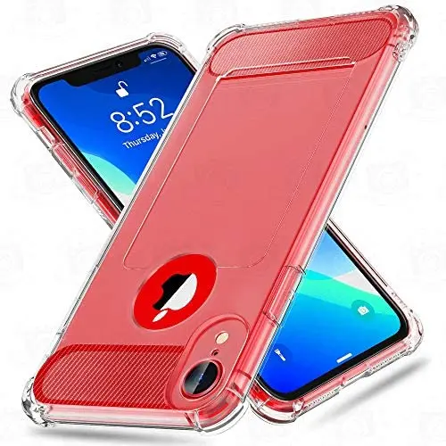 iPhone XR Case with Card Holder and[Screen Protector Tempered Glass x2Pcs] SUPBEC Protective Ultra-Thin-Slim Cover with Silicone TPU Shockproof Rubber Wallet Case for iPhoneXR 6.1''-Clear