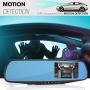 Pyle Dash Cam Rearview Mirror - 4.3” DVR Monitor Rear View Dual Camera Video Recording System in Full HD 1080p w/Built in G-Sensor Motion Detect Parking Control Loop Record Support - PLCMDVR49