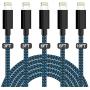 PLmuzsz MFi Certified iPhone Charger 5 Pack(3+3+6+6+10ft) High Speed Nylon Braided USB Fast Charging&Data Syncs Cord Compatible iPhone Xs/Max/XR/X/8/8Plus/7/7Plus/6S/6S Plus/SE/iPad/Nan Black&Blue