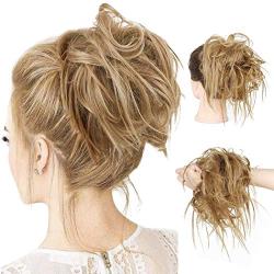 Gangel Hair Bun Hairpieces Extensions Curly Wavy Hair Ponytail Synthetic Hair Fibers Elastic Scrunchie Half Updo Hair Wig For Women and Girls(Pack of 1) (Strawberry Blonde(27#))