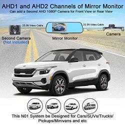 Rohent N01 AHD 1080P Backup Camera with 5'' Mirror Monitor 2021 New Chips Two Video Channels Driving Hitch Rear/Front View ONE-Wire Installation with Grid Lines DIY Setting for Cars,SUVs,Trucks