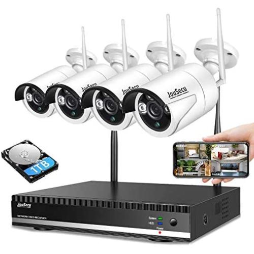 Home Security Camera System Wireless Surveillance NVR Kit with 8CH NVR 4Pcs 1080P 1-Way Audio Night Vision Remote View Motion Detection Waterproof with 1TB Hard Drive