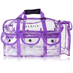 SHANY Clear PVC Makeup Bag - Large Professional Makeup Artist Rectangular Tote with Shoulder Strap and 5 External Pockets - PURPLE
