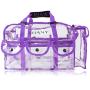 SHANY Clear PVC Makeup Bag - Large Professional Makeup Artist Rectangular Tote with Shoulder Strap and 5 External Pockets - PURPLE