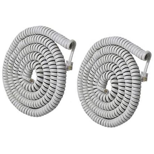 Telephone Phone Handset Cable Cord,Uvital Coiled Length 1 Foot Landline Phone Handset Cable Cord RJ9/RJ10/RJ22 4P4C(White,2 PCS)