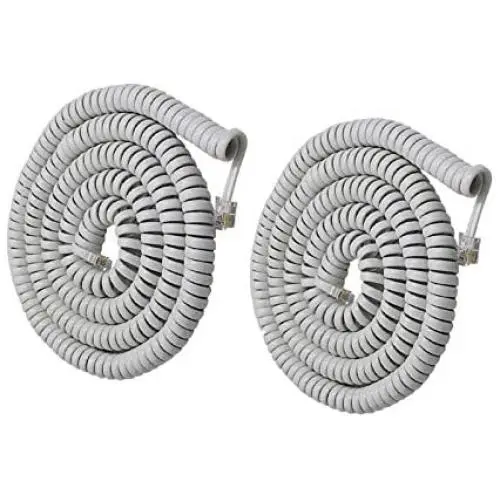 Telephone Phone Handset Cable Cord,Uvital Coiled Length 1 Foot Landline Phone Handset Cable Cord RJ9/RJ10/RJ22 4P4C(White,2 PCS)