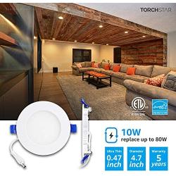 TORCHSTAR Basic Series 10W 4 Inch Low Profile Ultra-Thin Recessed Ceiling Light with Junction Box, 3000K Warm White Dimmable Can-Killer Downlight, 650lm 80W Eqv. ETL and Energy Star, Pack of 4