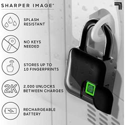 SHARPER IMAGE Fingerscan Digital Padlock, Biometric Keyless Code-Free Smart Lock, Rechargeable and IP66 Waterproof, Swing Panel