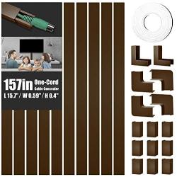 One-Cord Cable Concealer, 157in Cord Cover, PVC Wire Molding, Paintable Wire Channel to Hide a Single Power Cord, Speaker Wire or TV Cables in Home or Office - 10X L15.7in, W0.59in, H0.4in, CC03 Brown