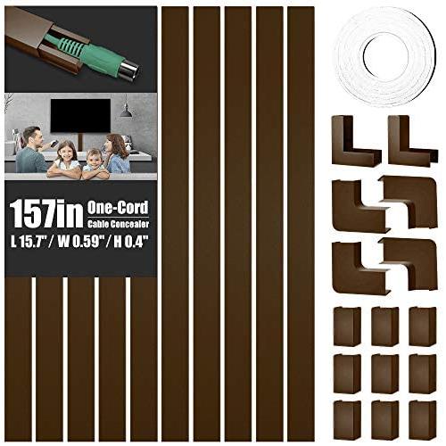 One-Cord Cable Concealer, 157in Cord Cover, PVC Wire Molding, Paintable Wire Channel to Hide a Single Power Cord, Speaker Wire or TV Cables in Home or Office - 10X L15.7in, W0.59in, H0.4in, CC03 Brown