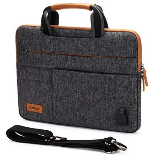 DOMISO 15.6 Inch Multi-Functional Laptop Sleeve Business Briefcase Messenger Bag with USB Charging Port Compatible for 15.6'' Laptop / Apple / IdeaPad / Acer Aspire / HP ENVY 15 / Dell XPS 15,Dark Grey