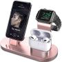 OLEBR 3 in 1 Charging Stand Compatible with iWatch Series 6/SE/5/4/3/2/1, AirPods Pro and iPhone Series 12/11 Series/Xs/X Max/XR/X/8/ 8P/7/7P/6S/6S Plus(Original Charger & Cables Required) Rose Gold