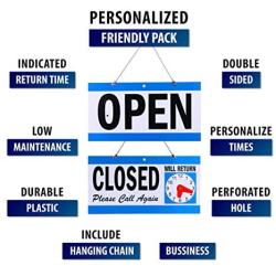 Business Hour Open Closed Sign – Bundle of Office Hours Sign Will Return Clock with Suction Cups for Door Window Businesses Stores Restaurants Bars Retail Barbershop Salon Shops (Open/Close Sign)