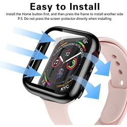 【3 Pack】 Easuny Design for Apple Watch Case 38mm Series 3 2 1 with Built-in Glass Screen Protector - Overall Protective Hard Cover Accessories for iWatch Women Men,Black Rose-Gold Sea-Blue