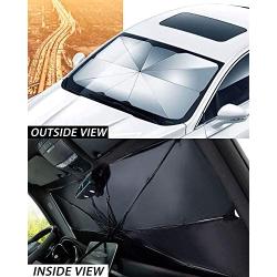 UVANTI Car Windshield Sunshade Umbrella with Escape Safety Hammer, Folding Car Sun Shade Parasol Umbrella, 57''x31'' (Updated Version)