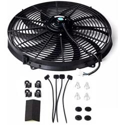 16 Inch Electric Radiator Cooling Fan Mounting Kit & 175-185 Degree Thermostat Relay Switch Kit Black