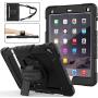 SEYMAC stock Case for iPad 6th/5th Generation, 3-Layer Protection Case with [360 Degrees Rotating Stand] Hand Strap &[Pencil Holder] for iPad 5th/6th 2018/2017, Air 2 and Pro 9.7 (Black)